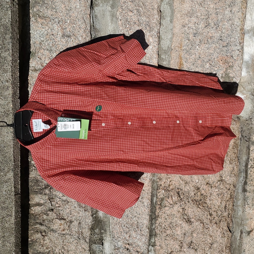 NWT L.L. Bean Men's Short Sleeve Cotton Shirt In Red Ochre Large Regular